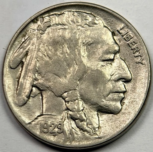 1929 BUFFALO NICKEL BEAUTIFUL FULL HORN CHOICE AU EARLY CIRCULATED COIN W LUSTER