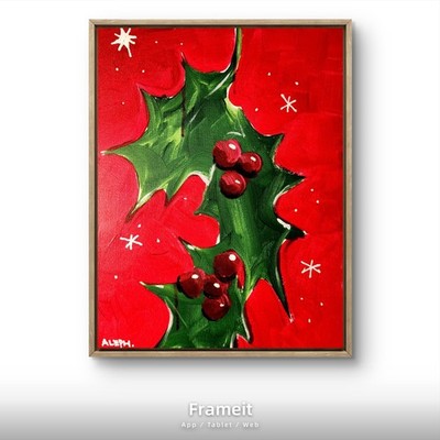 Original Art Evergreen 14x11 Colorful Modern Art Christmas Painting on Canvas
