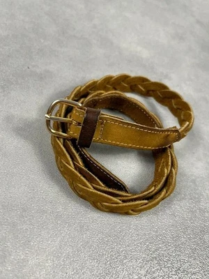 Ceinture cuir tressée vintage marron France archive 75cm - Photo 1/4