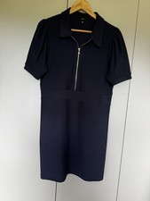 River Island Navy Pearl Zip Dress V-Neck, Short Sleeve, Size 16