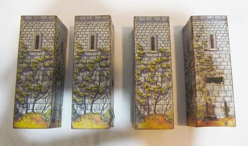 MARX LOT OF 4 TIN LITHO TOWERS for MEDIEVAL CASTLE PLAYSET VINTAGE IVY WALLS