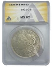 1921 D Morgan Silver Dollar ANACS MS-62