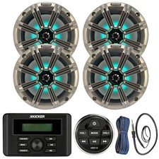 Kicker KMC3 Stereo Receiver w/Remote, 4x 8" LED Speakers w/Grille, Wire, Antenna