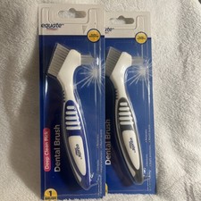 Lot Of 2 Equate Dental/Denture Brush with Deep Clean Pick, White Blue