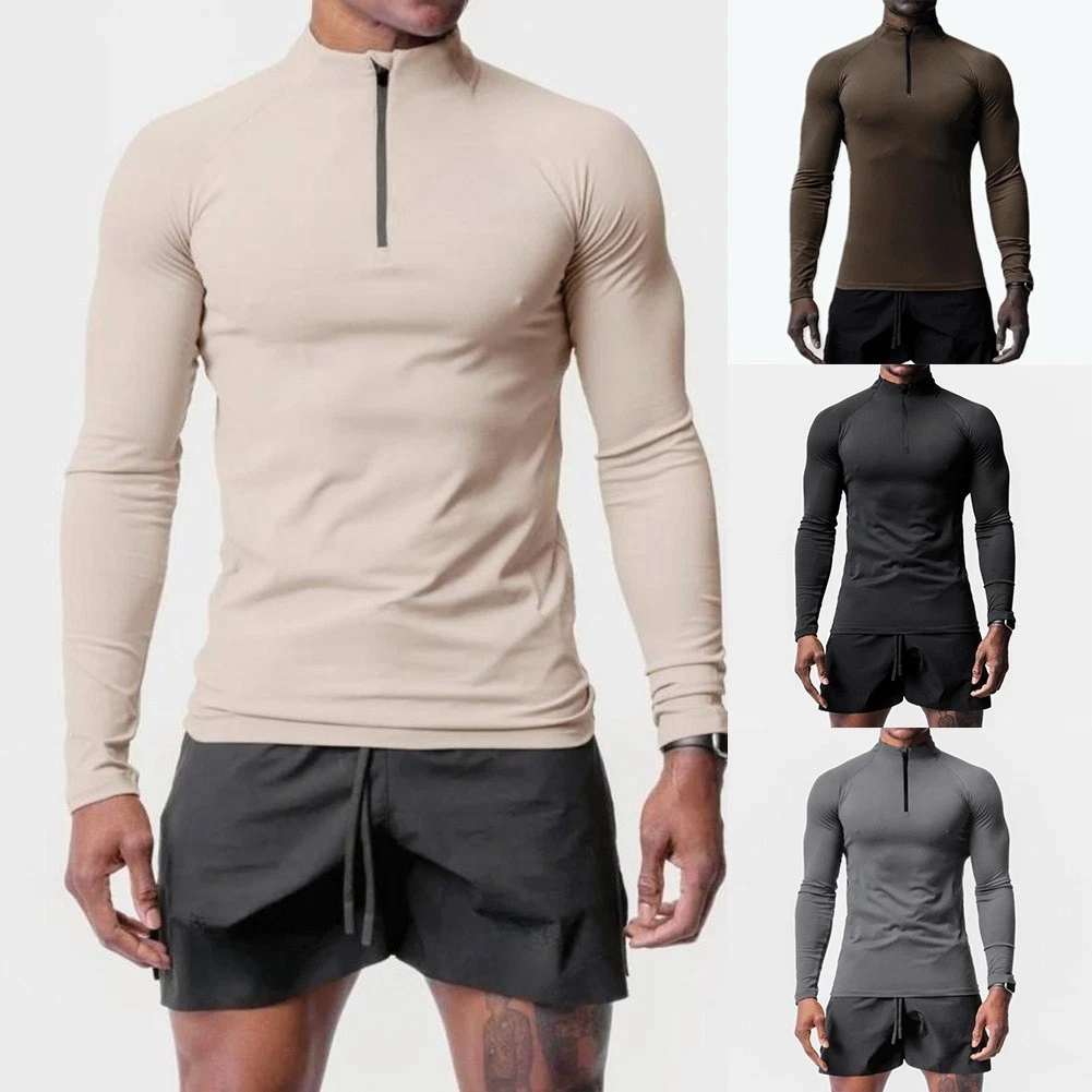 Mens Active Gym Quick Drying Muscle Long Sleeve T Shirts Slim Fit Tops