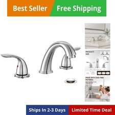 Chrome 8 Inch 3 Holes Widespread Bathroom Sink Faucet 3 Pieces 2 Handles Low-...