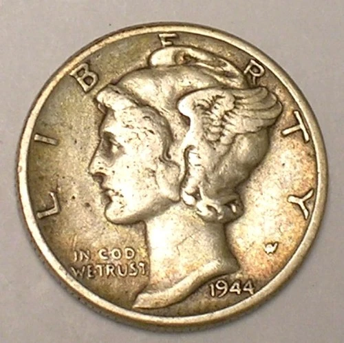 1944 Mercury Winged Head Dime 10 Cents Silver Coin VF