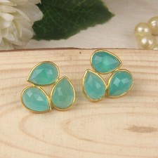 Aqua Chalcedony Gemstone Girls Designer 925 Silver Adorable Stud Earrings