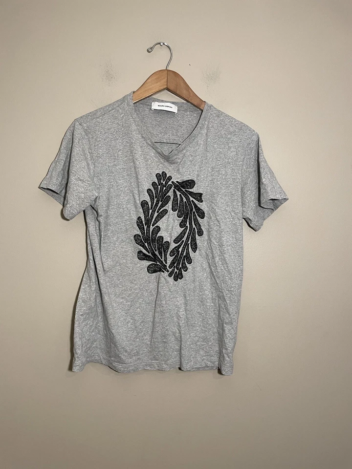 Mauro Grifoni Embroidered Tee Women’s Medium Short Sleeve Top Gray Black Shimmer - Image 2 of 4