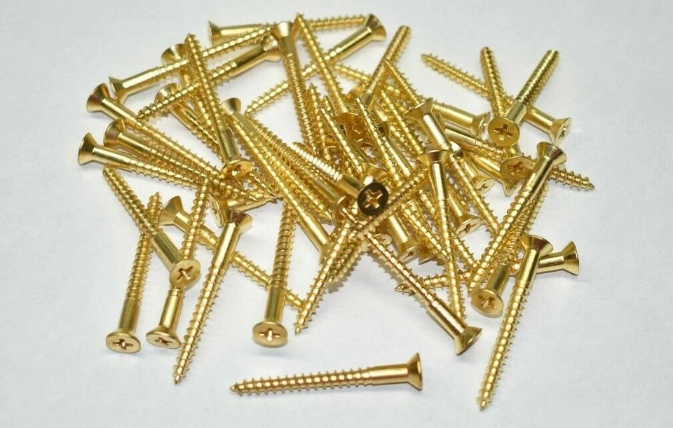 #8 x 1-3/4" cabeza plana avellanador latón macizo madera tornillos Phillips (cantidad 50-1000) Foto 2 de 4