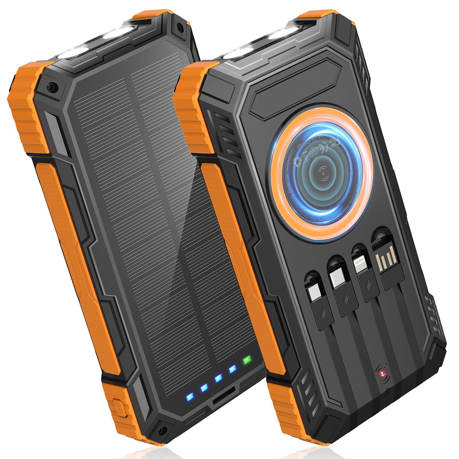 Power Bank Solar Charger,49800mAh Wireless Portable Charger with 4 Built-in C...