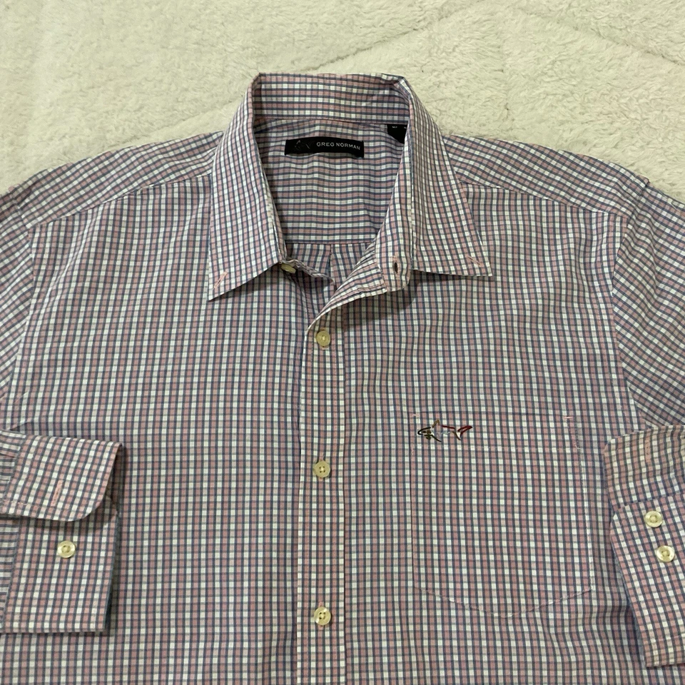 Camisa de algodón Greg Norman multicolor a cuadros con botones para hombre XL logotipo de tiburón Foto 3 de 4