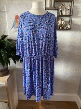 Simply Be Size 24 Dress Blue Floral Super Soft Stretchy 3/4 Sleeve