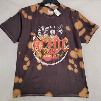 Aero ACDC tie dye Shirt Mens Medium M Brown Concert Rock Music 79 Distressed NWT