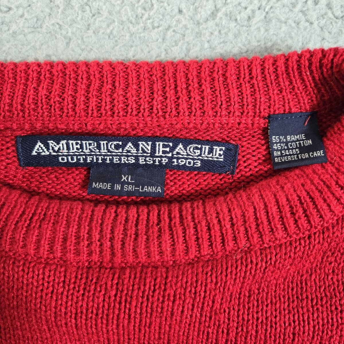 American Eagle Sweater Men XL Red Crew Ramie/Cotton Blend L American Eagle Sweater Men XL Red Crew Ramie/Cotton Blend L