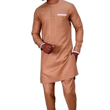 African Men 2 Piece Set Kaftan Shirt Pants Embroidered Danshiki Traditional Suit