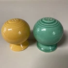 Vintage Fiesta Pottery Green & Yellow Ball Salt Shaker Set. 1960's