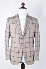 STILE LATINO wool cashmere blazer handmade US 44 EU 54 beige check $3900