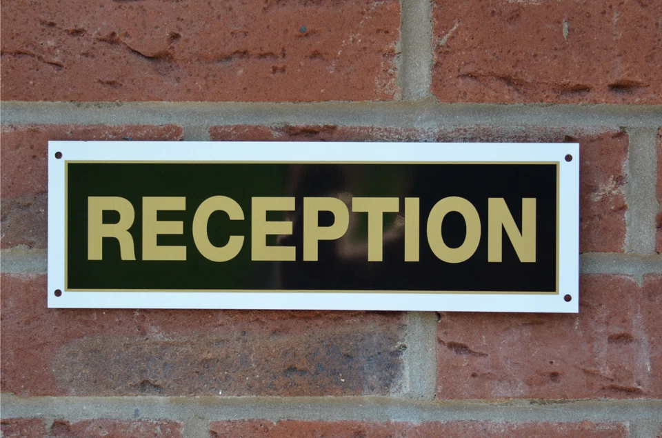 RECEPTION sign or sticker black and gold 270mm x 85mm hotel b&b business office