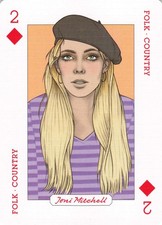 Joni Mitchell 2 of Diamonds Folk Country Caricature Music Legend Swap Playing Ca