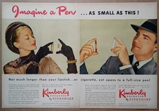 1940s KIMBERLY Small Pocket Lipstick Makeup Eversharp Vintage Poster Print Ad