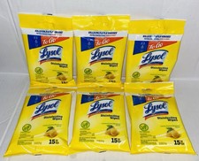 6 New Lysol To Go Disinfecting Wipes Lemon Lime Scent, 15 Count Each