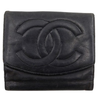 CHANEL COCO Mark Bi-Fold Wallet black lambskin Women