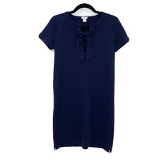 J.Crew XS Dress Lace Up Knit Short Sleeve Casual Short Dark Blue H9353 Stretch