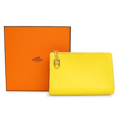 Hermes Zipango PM Chaine d Ancre Pouch Clutch Bag Jaune de Naples Leather 99