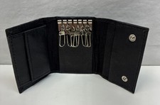 Genuine Leather Key Holder Black 6 clips And Small Coin Pocket
