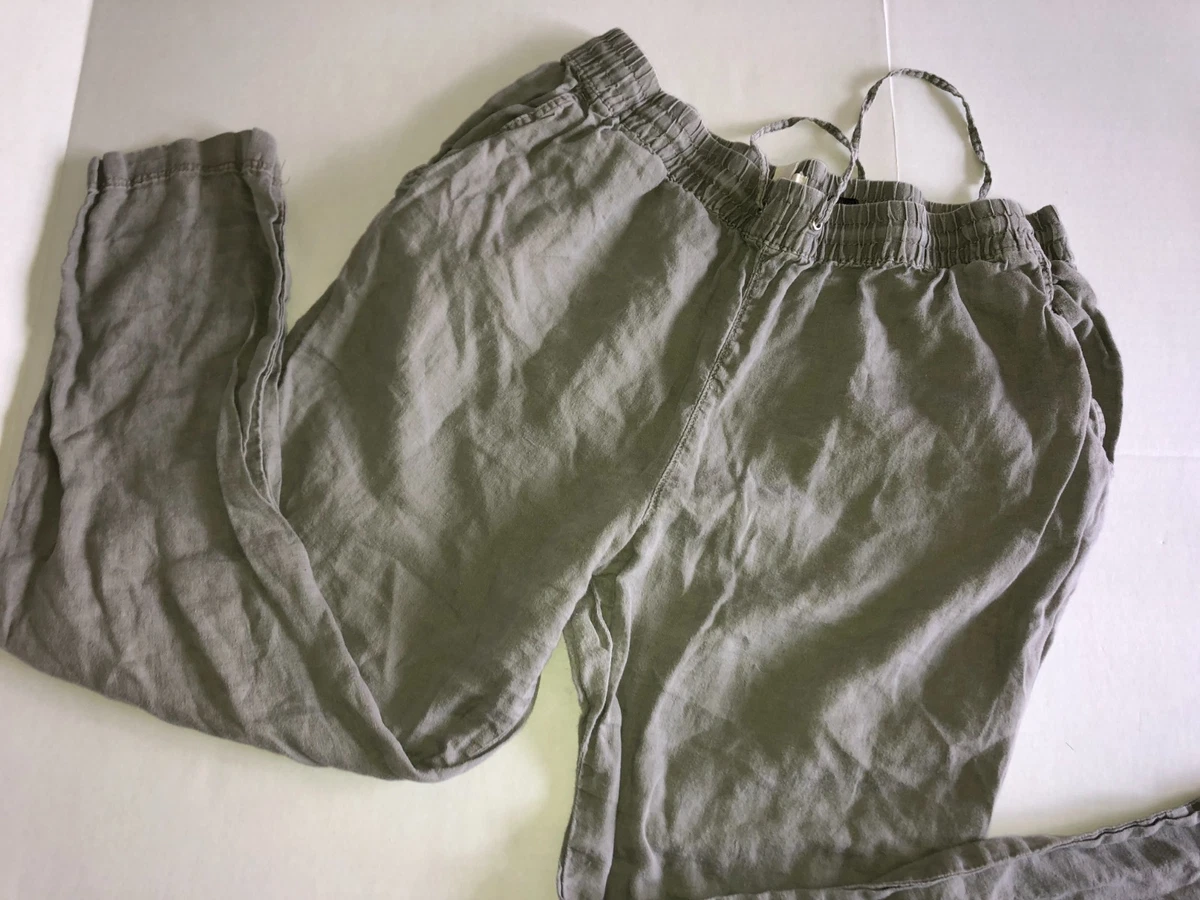 Pantalón H&M Mujer XL Gris Cintura Elástica Cordón Tiro Alto Frente Plano Informal Boho