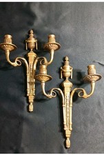 Vintage Cast Brass Louis XVI Pair French Style Two Branch Candlebra Sconces