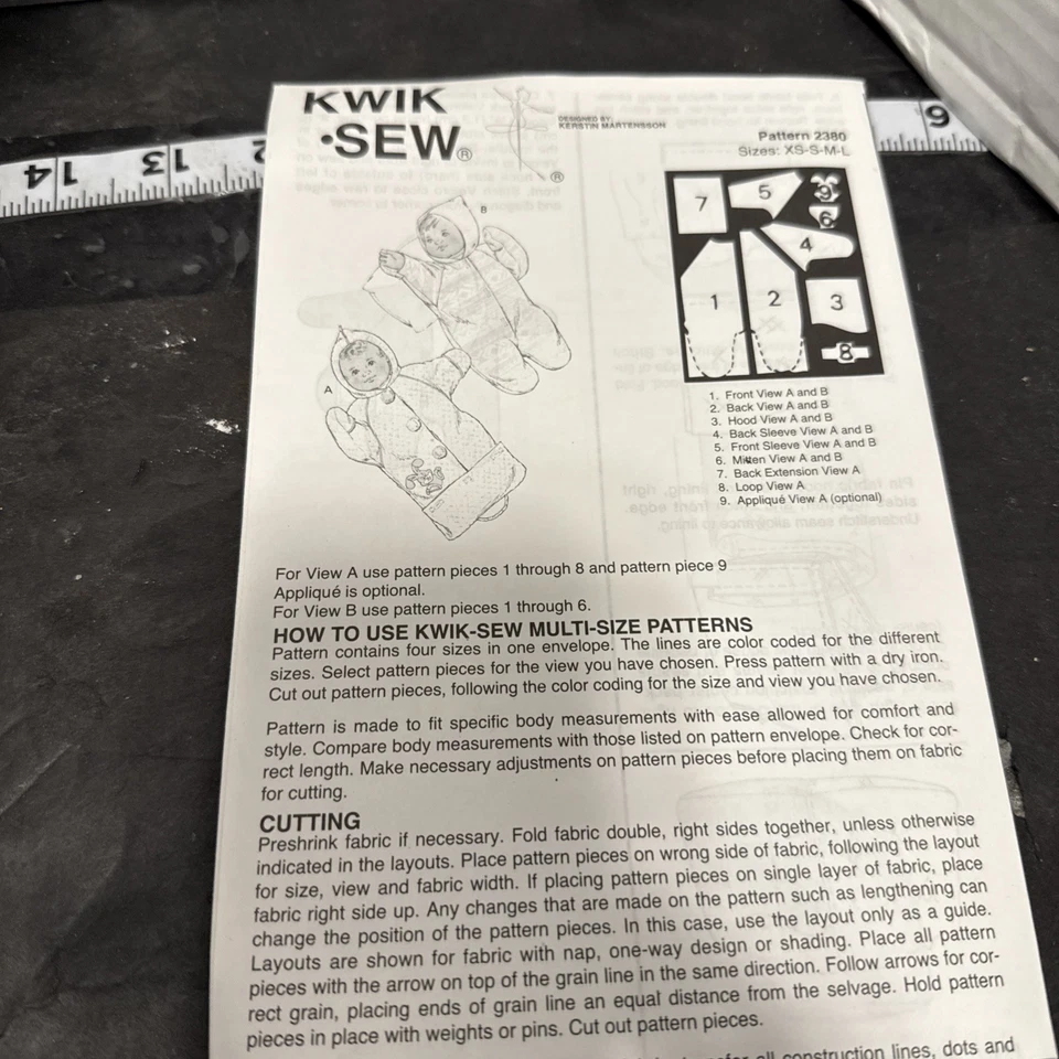 🌻 KWIK SEW #2380 - INFANT WINTER BUNTING - SNOW SUIT w/HOOD PATTERN  XS-LG  Cut - Image 4 of 4