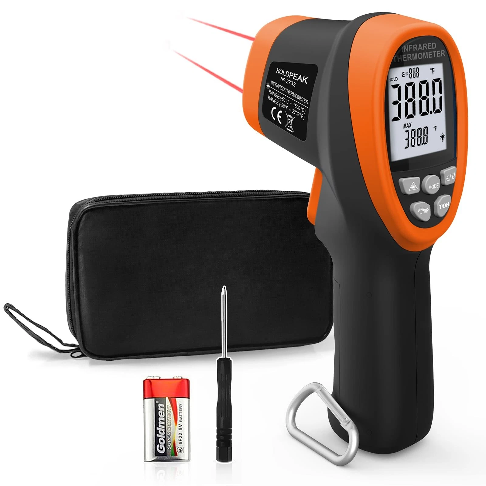 HOLDPEAK Pyrometer D:S=30:1, High Handheld, 1PC-HP-2732-ORANGE(-50~1500℃)
Opens in a new window or t