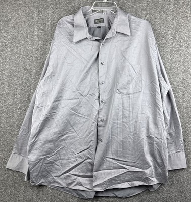 Arrow Button Up Shirt Men 18.5 34/35 Gray Long Sleeves Sateen Wrinkle Free Work