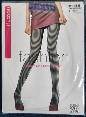 Modestrumpfhose Hudson Fashion, Ringel/Ripp, 53 DEN, Gr.44-46, Dark-Petrol, OVP