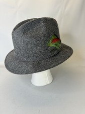 Vintage Stetson Wool Hat Homburg Fedora Size Gray w/ Feathers Logo Pin
