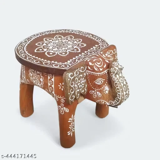 wooden Hand Painted Beautifull Elephant Stool, Decorative Stools Wooden Elephant - Image 3 of 4