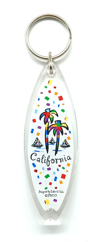 Vintage California Palm Trees Sailboats Surfboard Keyring Keychain