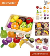 Wooden Play Food for Kids Kitchen Cutting Fruits Vegetables Pretend Toys