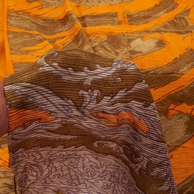 Sanskriti Vintage Yellow Soft Pure Crepe Sari Abstract Digital