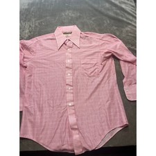 Vintage Towncraft Penn Prest Mens Dress Shirt Plaid Pink Retro 15.5 32
