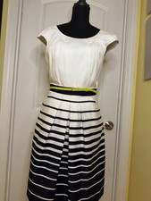 Tahari Women's Blue And White Cap Sleeve Shift Dress Size 8
