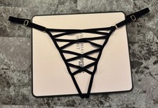 VICTORIA'S SECRET BLACK STRAPPY LACE UP ADJUSTABLE CROTCHLESS V STRING PANTIES