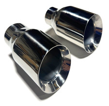 Twin 2 Inlet - 3 Outlet - 7 Long Mirror Polished Tip 304 Steel Exhaust Tips