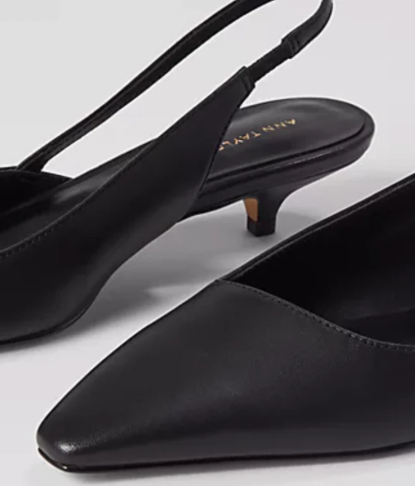 NUEVOS ZAPATOS DE SALÓN ANN TAYLOR CUERO ASIMÉTRICO NEGRO CON CORDONES GATITO 9.5 Foto 2 de 4