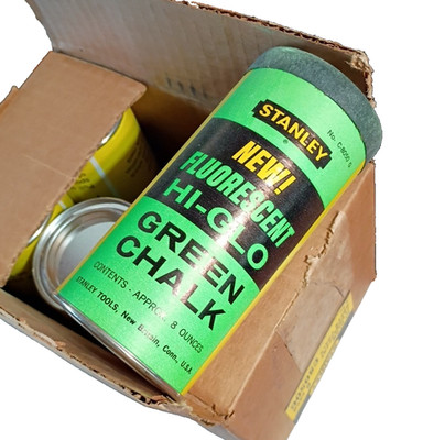 6 Stanley Hi-Glow Fluorescent Green Chalk 8 Oz Bottles / Canisters NOS # C 8050G