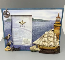 Vintage 3D Raj Photo Picture Frame Sailing Seas Ship Coastal Nautical Resin 4x6"