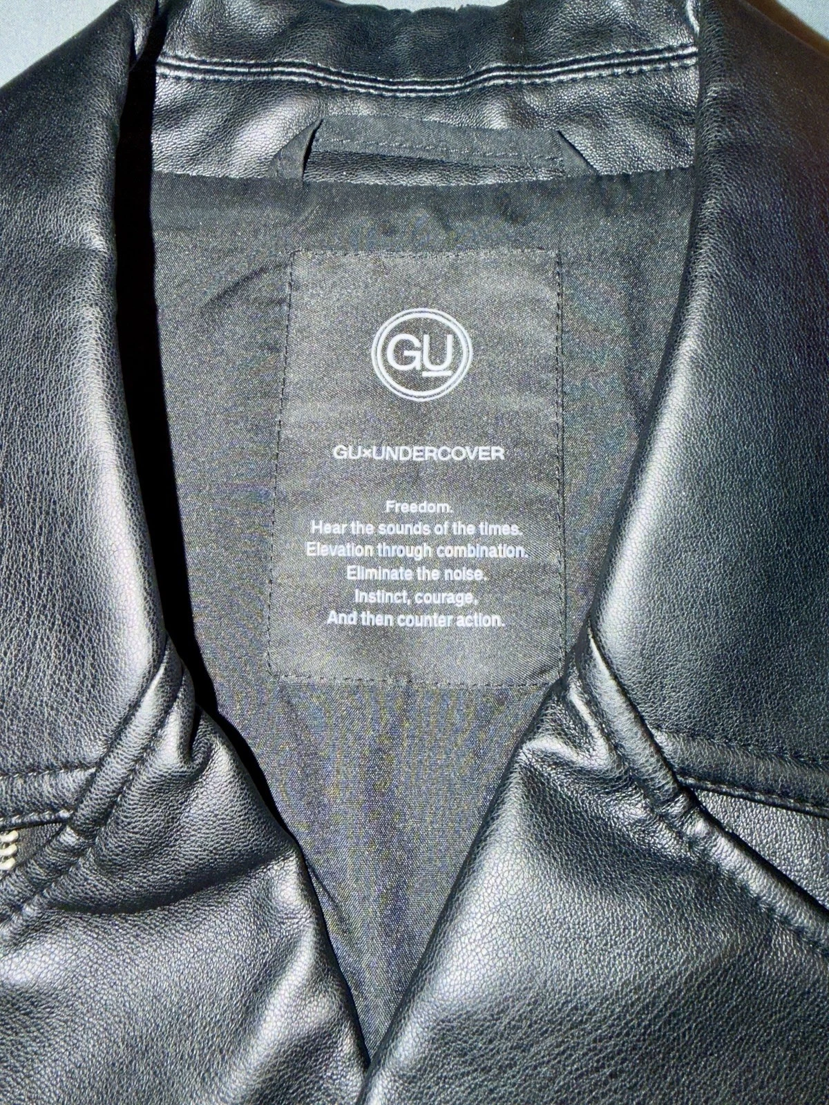 GU x UNDERCOVER JUN TAKAHASHI Black Faux Leather Jacket Rare 2021, Size M - product detail image 4