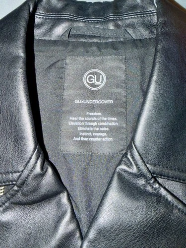 GU x UNDERCOVER JUN TAKAHASHI Black Faux Leather Jacket Rare 2021, Size M image 4